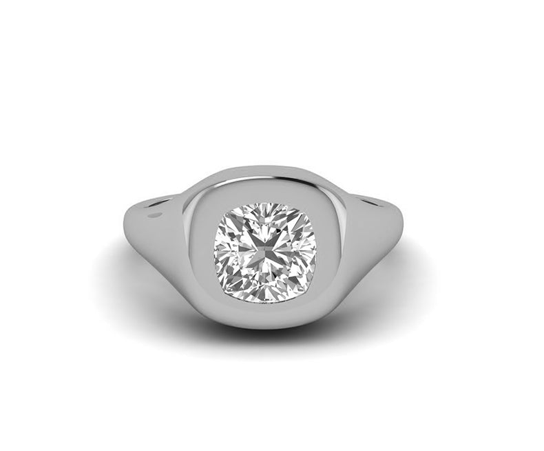 Cushion Cut Solitaire Moissanite Engagement Ring, Bezel Set Matte Finish Anniversary Ring, Cushion Moissanite, Sterling Silver, Gift for Her
