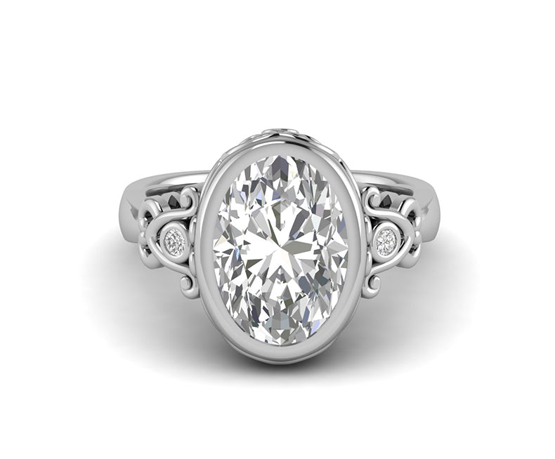 Antique Estate Bezel Moissanite Large Oval Engagement Ring In 925 Sterling Silver For Women