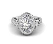 Antique Estate Bezel Moissanite Large Oval Engagement Ring In 925 Sterling Silver For Women