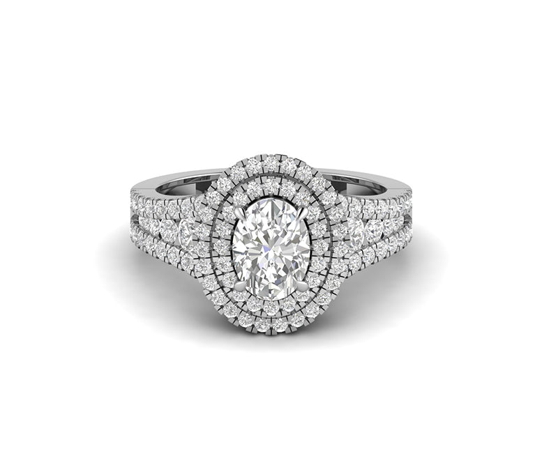 Oval Moissanite Double Halo Engagement Ring