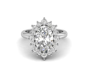 Elongated Oval Moissanite Ring, 3Ct Oval Halo Engagement Ring, Long Oval Stone Ring, Art Deco Moissanite Rings For Women, Silver & Gold Ring