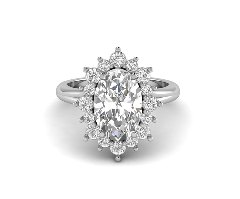 Elongated Oval Moissanite Ring, 3Ct Oval Halo Engagement Ring, Long Oval Stone Ring, Art Deco Moissanite Rings For Women, Silver & Gold Ring