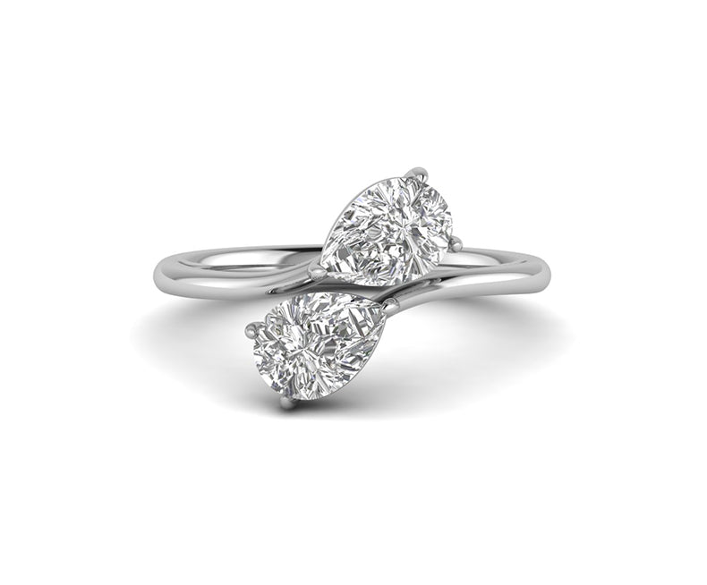 Dual stone pear Moissanite Diamond open ring,  2 Stone cross over Style, 14k Solid Gold Ring, Minimalist Ring, Stacking Women Ring