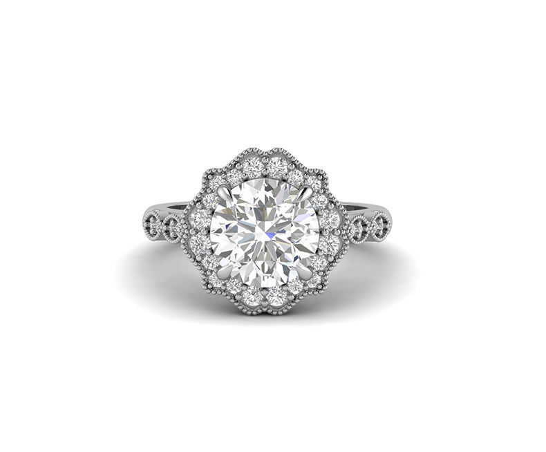 Antique Halo Engagement Rings, Estate Jewelry Women Rings, Round Vintage Moissanite Engagement Ring, Art Deco Engagement Ring, Silver Rings