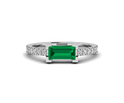 Green Emerald Baguette Engagement Ring
