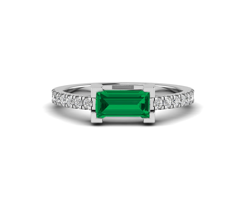 Green Emerald Baguette Engagement Ring