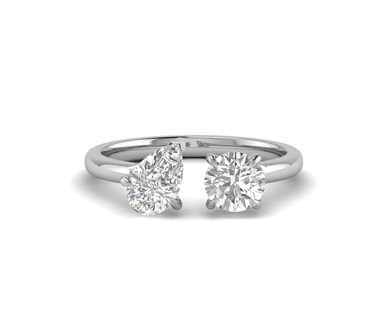 1.60 Ct Round and Pear Two Stone Anniversary Ring