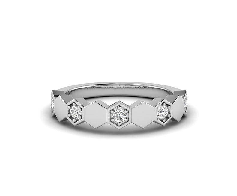 Geometric Hexagon Half Eternity Stacking Wedding Ring
