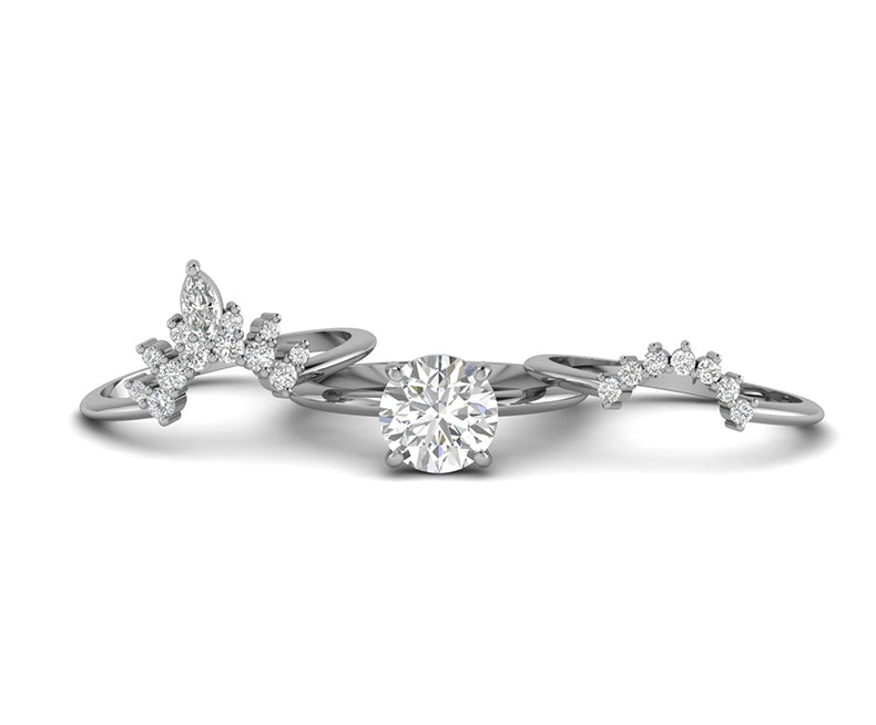 Center Round Moissanite Trio Engagement Ring Set, Luxury Bridal Ring Set, Wedding Ring Set, Promise Ring, Stacking Ring, Matching bands