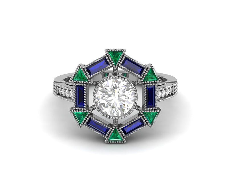 1.80 Ct Round Moissanite Art Deco Engagement Ring