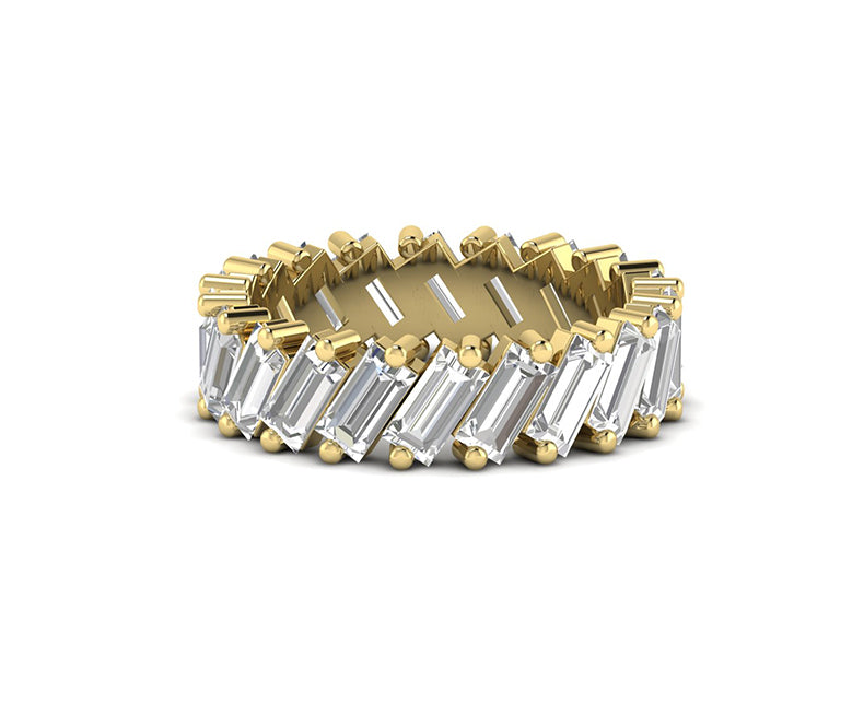 Eternal Beauty: Silver and Gold Baguette Moissanite Wedding Band - Full Eternity Women's Ring, Ideal for Anniversaries and Bridal Jewelry