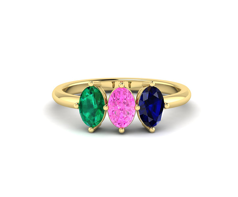 3 Stone Oval Birthstone Ring Gift For Mom