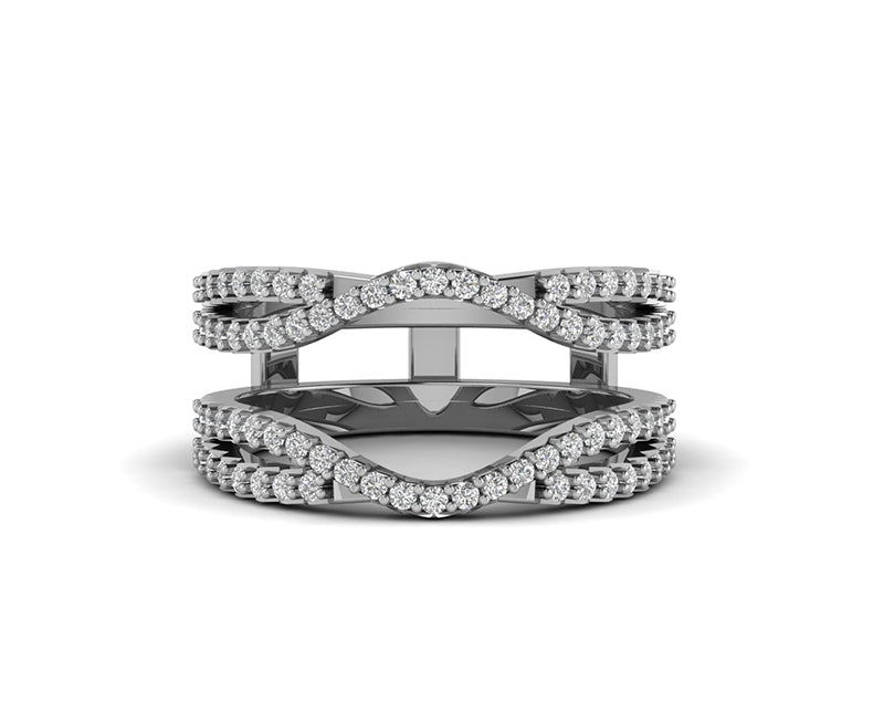 Round Moissanite Women's Curve Enhancer wedding Ring band, wrap guard band, Crown Anniversary Spacer Band, Sterling Silver, Wraps For Ring