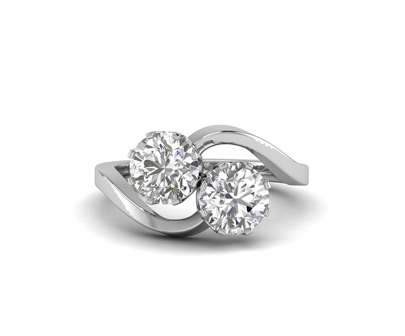 Round Moissanite Toi Et Moi Engagement Ring, Bypass Two Stone Ring For Women, Unique Double Stone Ring, White Gold Promise Ring For Her