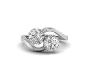 Round Moissanite Toi Et Moi Engagement Ring, Bypass Two Stone Ring For Women, Unique Double Stone Ring, White Gold Promise Ring For Her