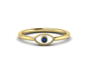 Dainty Evil Eye Stacking Ring - Gold Minimalist Ring - Natural Blue Sapphire - Minimal Birthstone Ring - Personalized Jewelry - White Enamel