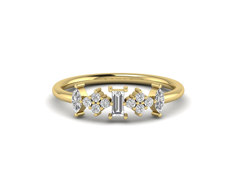 Multi Stone Moissanite Ring - Dainty Stacking Gold and Silver Band