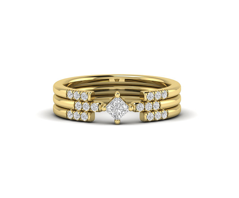 Princess Stacking Ring: A Sparkling Moissanite Anniversary Ring in Silver and Gold, Perfect as a 3-Row Moissanite Wedding Band for Women