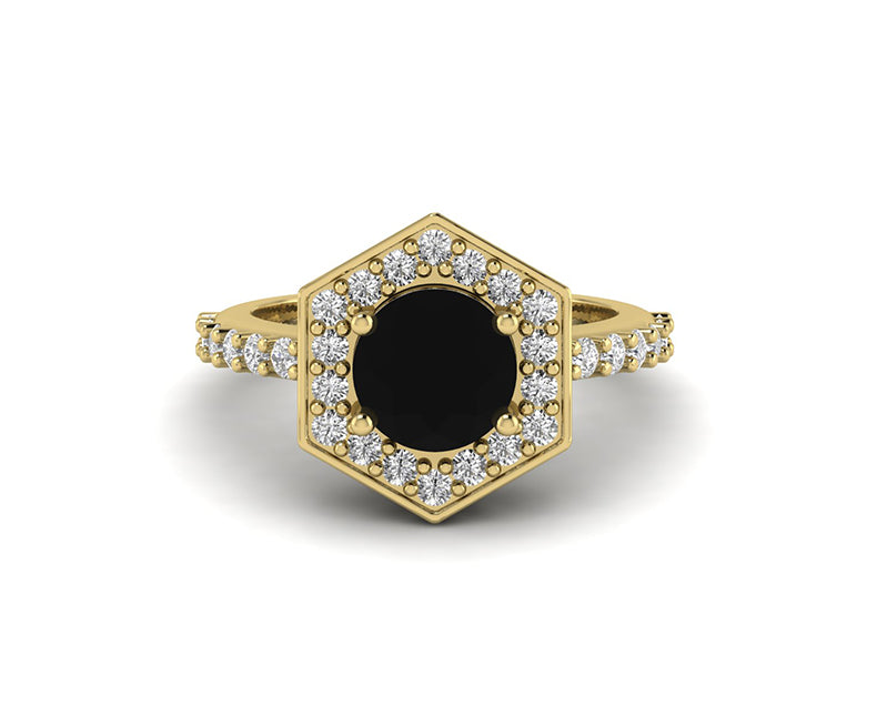 Vintage Hexagon Ring / Hexagon Shape Halo Engagement Ring / Estate Sterling Silver Jewelry / Mothers Day Gift / Ring for women