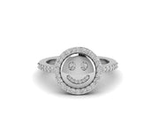 Express Your Joy: Silver and Gold Smiley Face Moissanite Ring, a Playful Stacking Ring for a Unique and Fun Look