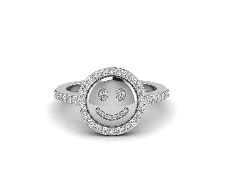 Express Your Joy: Silver and Gold Smiley Face Moissanite Ring, a Playful Stacking Ring for a Unique and Fun Look