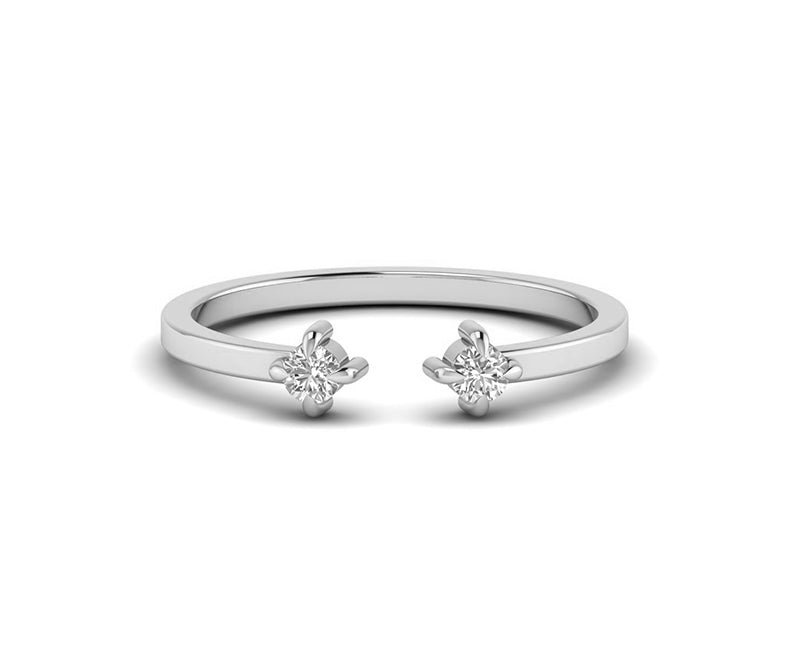 Dual Stone Minimalist Ring - Silver and White Gold Moissanite Open Cuff