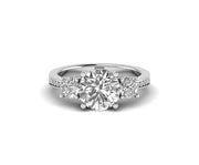 3 Stone Engagement Ring / Round Colorless Moissanite / Sterling Silver / Three Stone Wedding Ring / Anniversary Gift For Her / Classic Ring