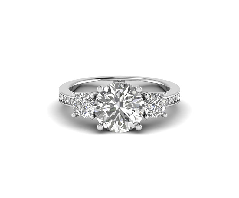 3 Stone Engagement Ring / Round Colorless Moissanite / Sterling Silver / Three Stone Wedding Ring / Anniversary Gift For Her / Classic Ring