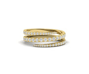 Elegant Silver and Solid Gold Graduated Round Moissanite 3 Row Crossover Open Spiral Dainty Twisted Ring for Women