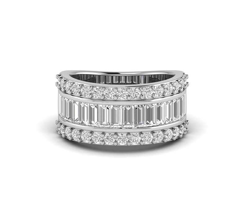 Half Eternity Baguette Wedding Ring / 10 mm Wide Band / Anniversary Gift Ring / Wedding Band / Sterling Silver / Statement Ring