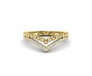 Silver and Gold Chevron Ring Set with Moissanite - Minimalist Stacking and Wedding Band