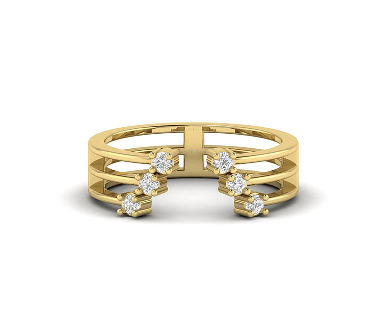 Elegant Open Cuff Ring - Gold Moissanite Beauty with 3 Row V Shape - Perfect Stackable and Dainty Minimalist Ring, Ideal Promise Ring for Women