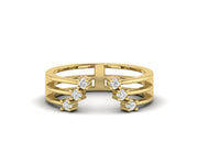 Elegant Open Cuff Ring - Gold Moissanite Beauty with 3 Row V Shape - Perfect Stackable and Dainty Minimalist Ring, Ideal Promise Ring for Women