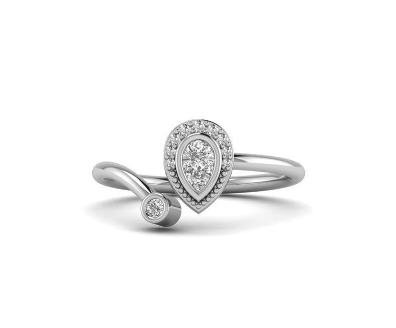 Chic Open Cuff Moissanite Ring – A Pear-Shaped Halo in Silver and Gold