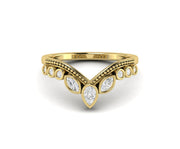 Elegant Royal Vintage Chevron Band - V Shape Chevron Wedding Ring with Silver and Yellow Gold Moissanite - Perfect Dainty Promise Ring or Anniversary Gift Ring
