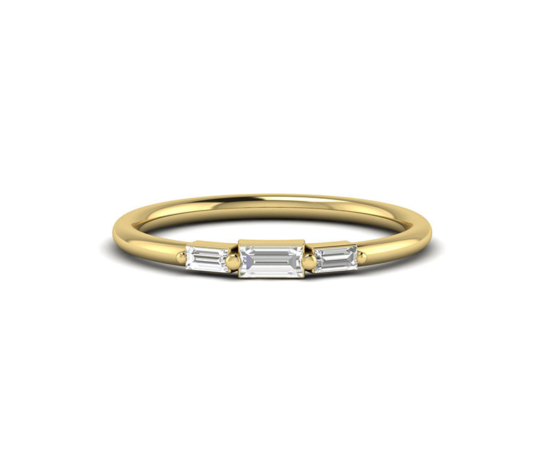 Elegant Baguette Moissanite Diamond Ring - Silver and Solid Gold Minimalist Three-Stone Beauty - Perfect Stacking Baguette Wedding Ring or Promise Ring