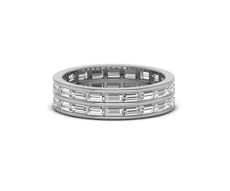 Baguette Moissanite Eternity Ring - 2 Row Silver and Gold Minimalist Band