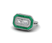Art Deco Halo Engagement Rings, Estate Jewelry Rings, Emerald Vintage Engagement Ring, Antique Engagement Ring, Sterling Silver