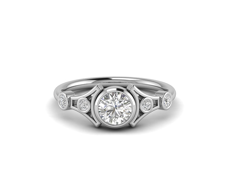 Art Deco Moissanite Engagement Ring, Unique Bezel Set Solitaire Ring, White Gold Promise Ring For Her, Anniversary Rings For Women