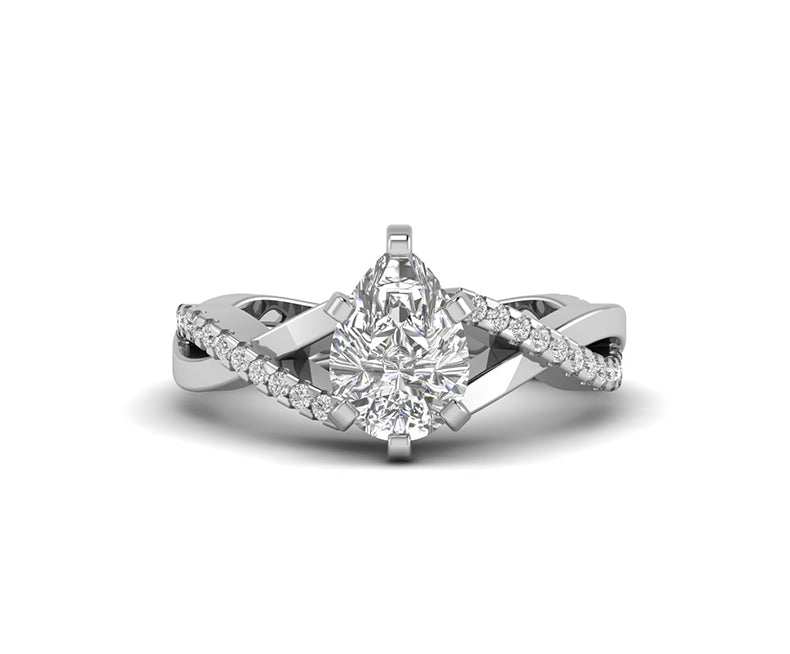 Teardrop Moissanite Engagement Ring, 2.30 Ct Pear Shaped Solitaire Rings For Women, Twisted Infinity Band Ring, Crossover Shank Ring