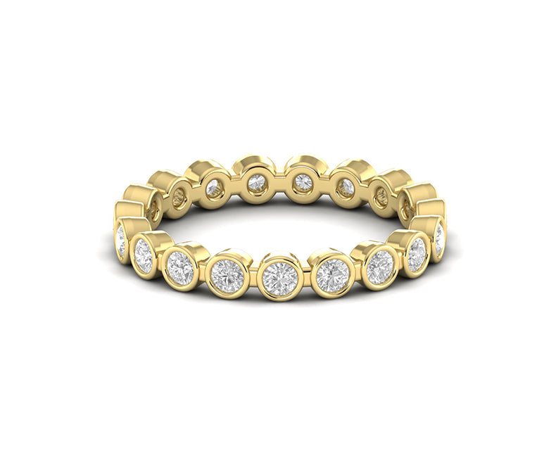 Radiate Elegance with a 2.20 mm Round Bezel Moissanite Women's Wedding Band – Available in Silver and Gold. Elevate Your Style with a Full Eternity Brilliant Cut Moissanite Ring, Ideal for Stacking