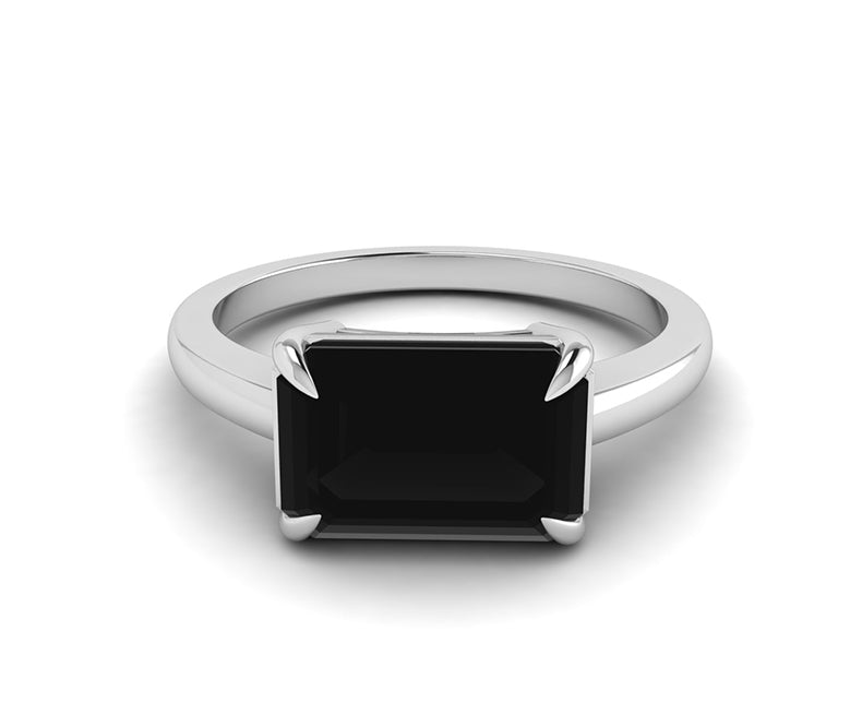 Onyx Elegance: Black Onyx Solitaire Engagement Ring, a Minimalist Silver and Gold Women's Ring for Timeless Elegance