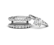 Round Moissanite Bubble Bridal Ring Set, Ring Jacket and Solitaire Engagement Ring,  Bubble Wedding Ring Enhancer Set, wrap guard band