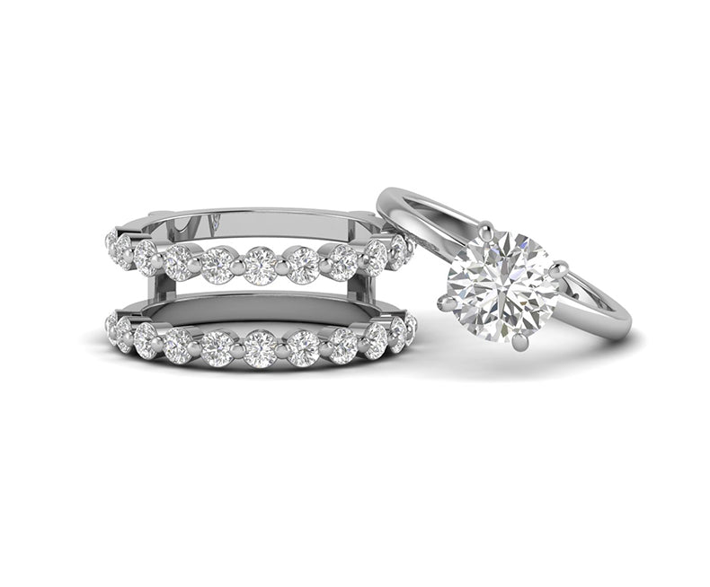 Round Moissanite Bubble Bridal Ring Set, Ring Jacket and Solitaire Engagement Ring,  Bubble Wedding Ring Enhancer Set, wrap guard band