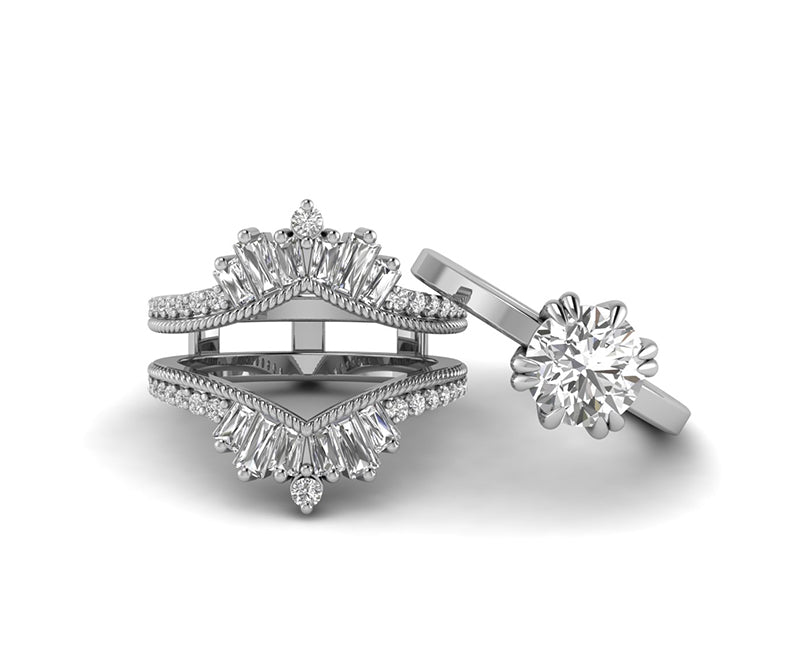 Moissanite Bridal Set, Ring Jacket and Engagement Ring, Enhancer Ring Band, Women's Curved Enhancer wedding Ring Set, wrap guard band
