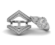 Moissanite Vintage Bridal Ring Set, Ring Jacket and Oval 3 Stone Halo Engagement Ring, Art Deco Wedding Ring Enhancer Set, wrap guard band