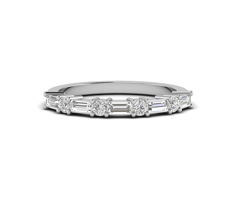 Elegant Harmony: Alternating Baguette and Round Moissanite Wedding Band in Silver and Gold