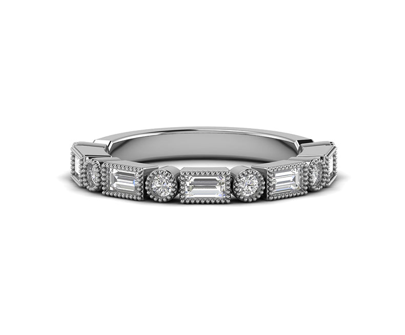 Vintage Art Deco Baguette & Round Wedding Ring