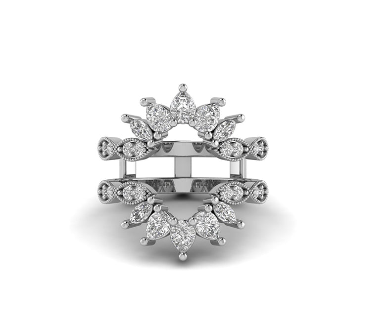 Crown Enhancer Wedding Ring Band, Vintage Women Enhancer Wrap Wedding Ring, Round Pear & Marquise Moissanite Wrap Enhancer Wedding Ring