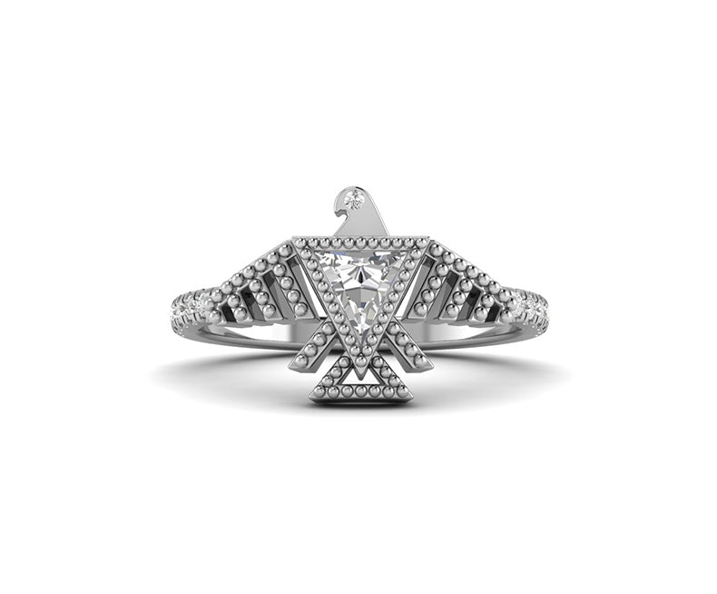 Eagle Spirit Soars: Native American Eagle Phoenix Ring – A Silver and Gold Moissanite Ring Featuring Majestic Eagle Symbolism, Perfect as a Unique Jewelry Piece, a Dainty Minimalist Ring for a Symbolic Touch